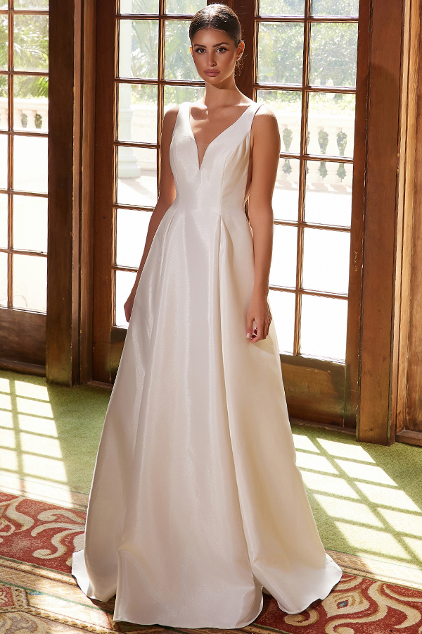 A Line V Neckline Floor Length Dress